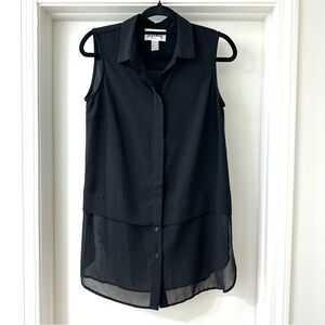 Joseph Ribkoff Black Sleeveless Semi Sheer Button Down Collared Blouse, Size 8